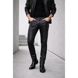 AG Adriano Goldschmied Caden Coated Pants Mens 28R Black Leather Look Slim